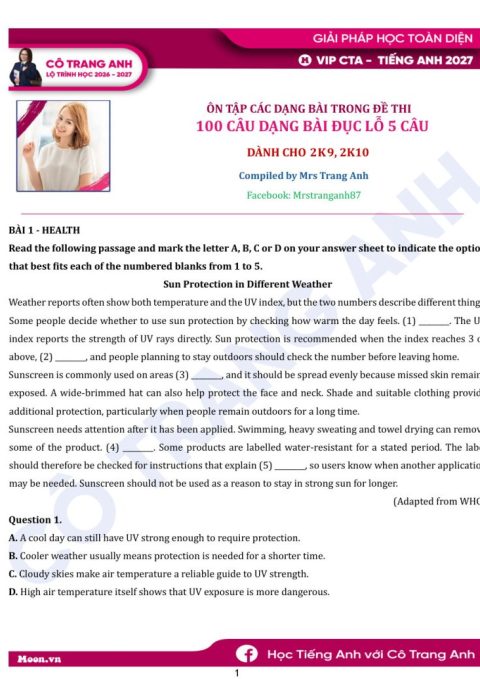 100 Câu Dạng Bài Đục Lỗ 5 Câu – Cô Trang Anh