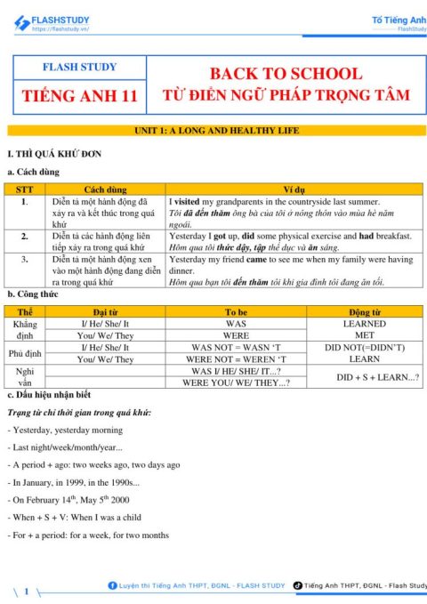 BACK TO SCHOOL – Từ điển ngữ pháp trọng tâm Tiếng Anh 11 – Thầy Nghĩa Tiếng Anh Flashstudy
