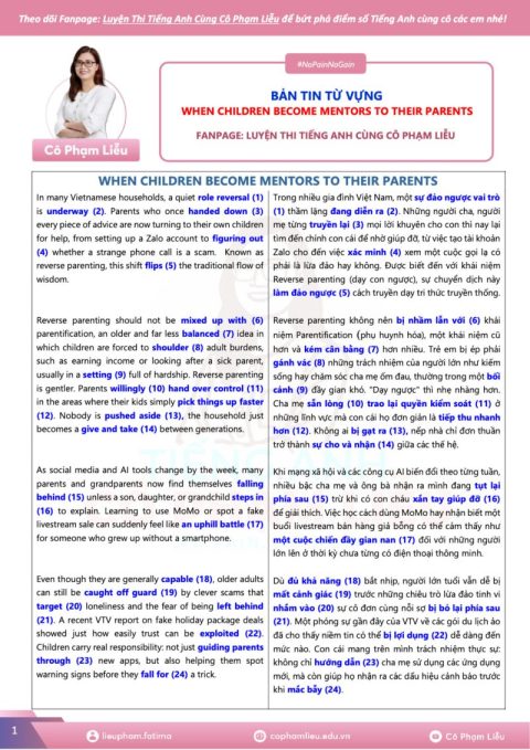 Bản Tin Từ Vựng Reverse Parentification – Cô Phạm Liễu