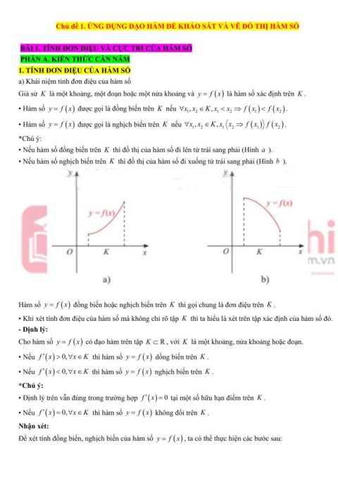 Các Dạng Bài Toán Thực Tế 12 Chương 1 Khảo Sát