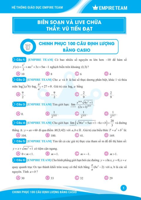 Chinh phục 100 câu định lượng bằng CASIO – Empire Team