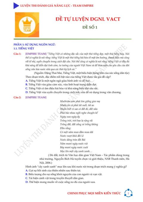 Đề Tự Luyện V-ACT Số 1 – Empire Team