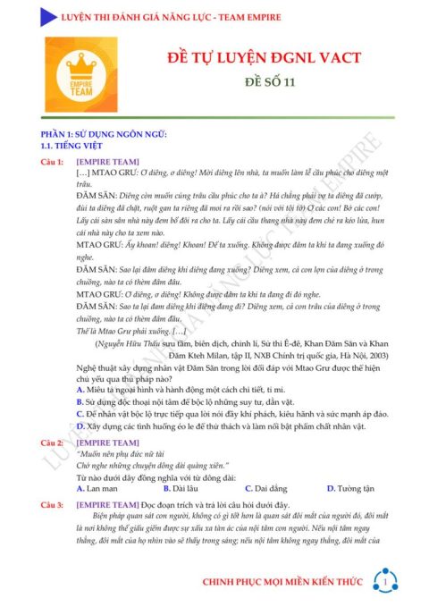Đề Tự Luyện V-ACT Số 11 – Empire Team
