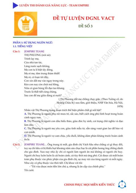 Đề Tự Luyện V-ACT Số 3 – Empire Team