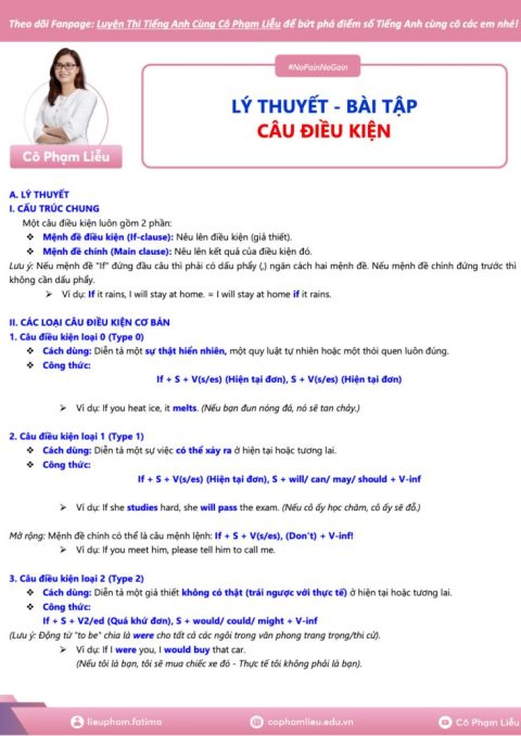 Lý Thuyết + Bài Tập Câu Điều Kiện – Cô Phạm Liễu