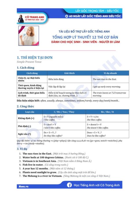 Tổng Hợp 12 Thì Tiếng Anh – VIPCTA – Cô Trang Anh