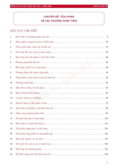 Chuyên đề Tích phân và các phương pháp tính tích phân – Minh Đi Giải Đề